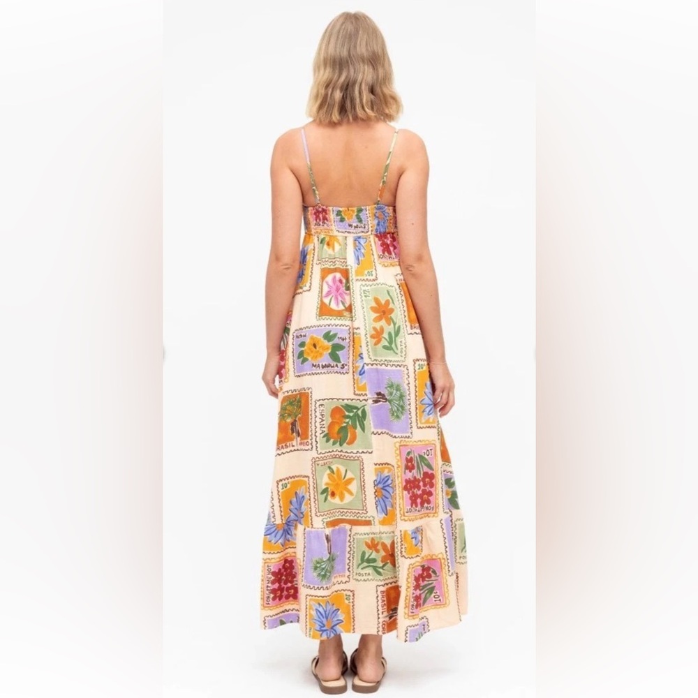 Paper Heart Anthropologie Linen Blend Floral Post Card Maxi Dress - Picture 4 of 9